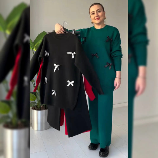 CH 525 Cc Bow Style Warm Fleece Wnter Co-ord Set