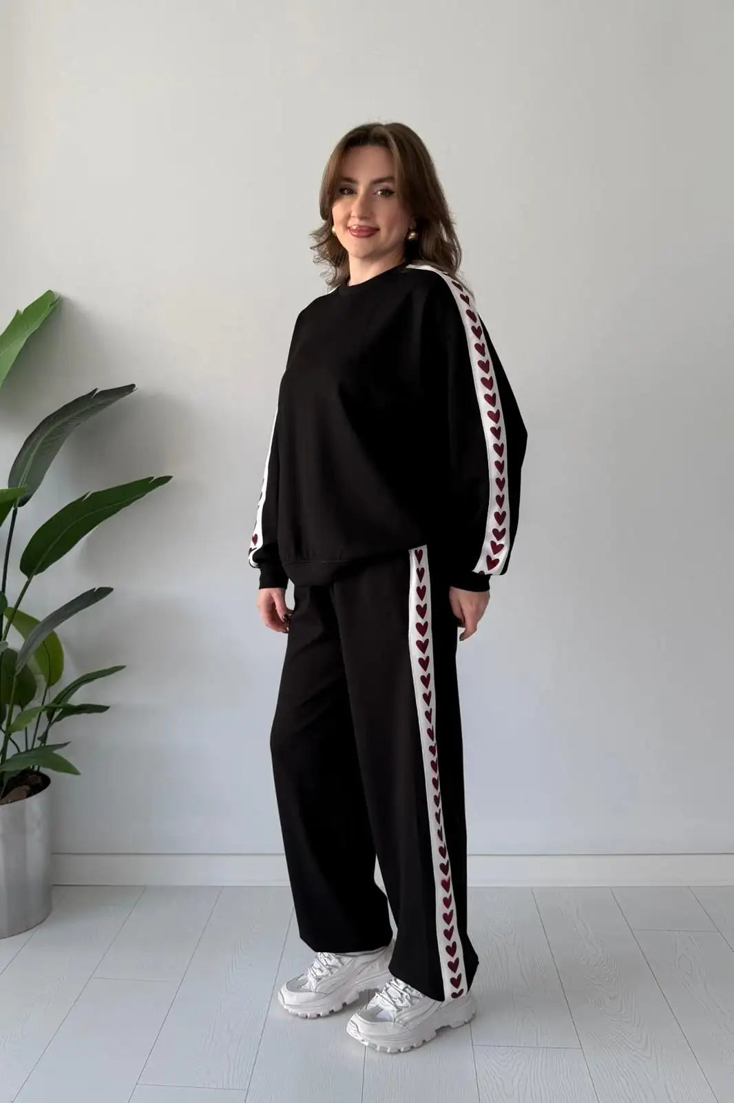 Ch-588 Cc Heart printed warm winter fleece co ord Set