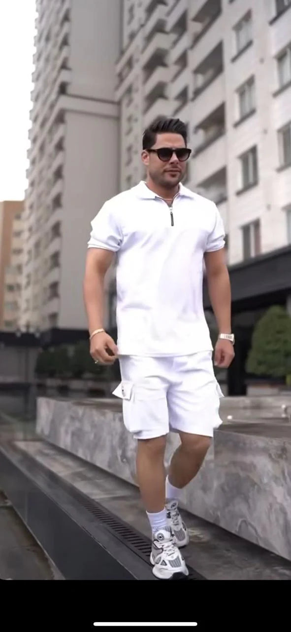 LI36 COLLAR STYLE WITH ZIPPER LINING T-SHIRT AND SHORTS