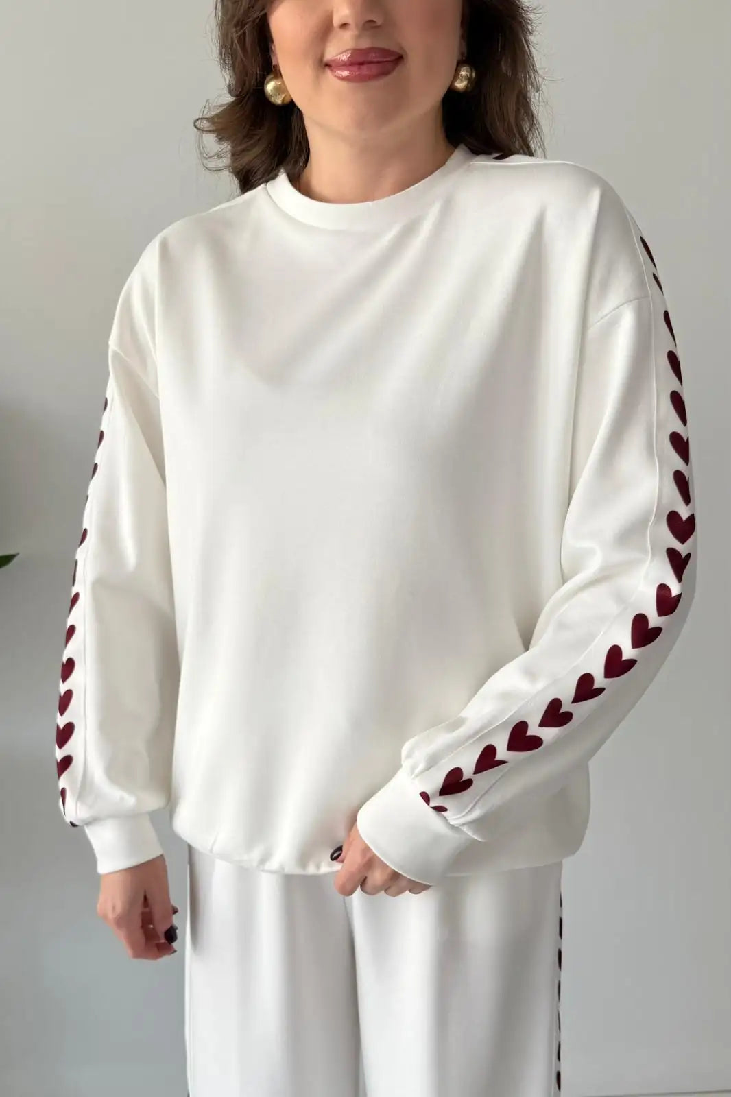 Ch-588 Cc Heart printed warm winter fleece co ord Set