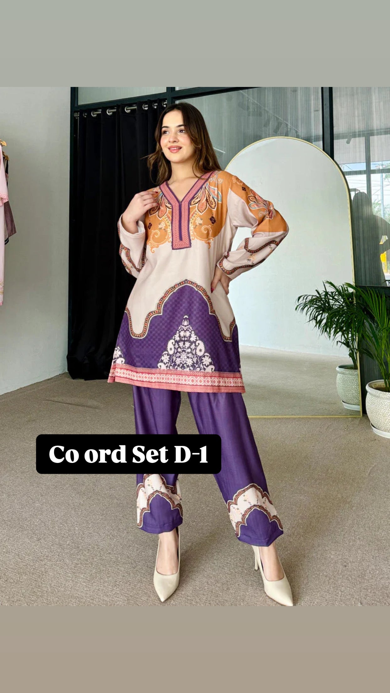 Cc Multi colours Silk Printed Co ord Set