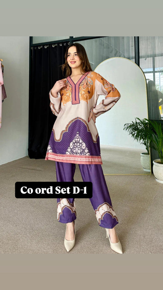 Cc Multi colours Silk Printed Co ord Set