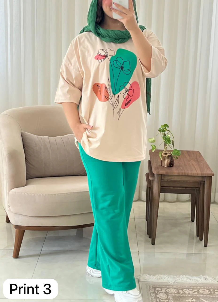 CH 531 Printed Drop-Shoulder Tee Trousers