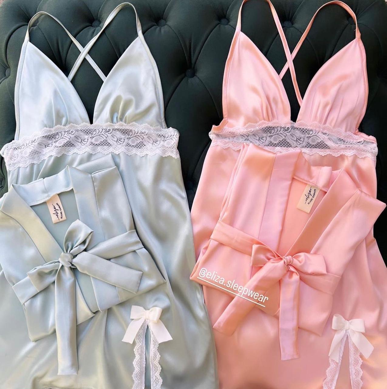 Cc Silk Robe With Long Sleeveless Top 2 Pcs Nightwear P-70