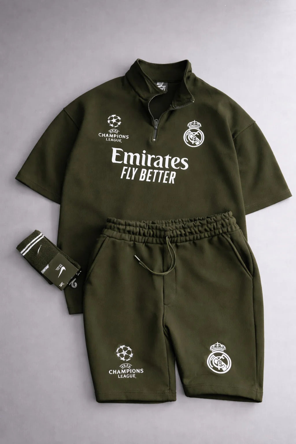LI-86 MENS ATHLEISURE FOOTBALL INSPIRED SET – SLIM FIT HALF ZIP & SHORTS