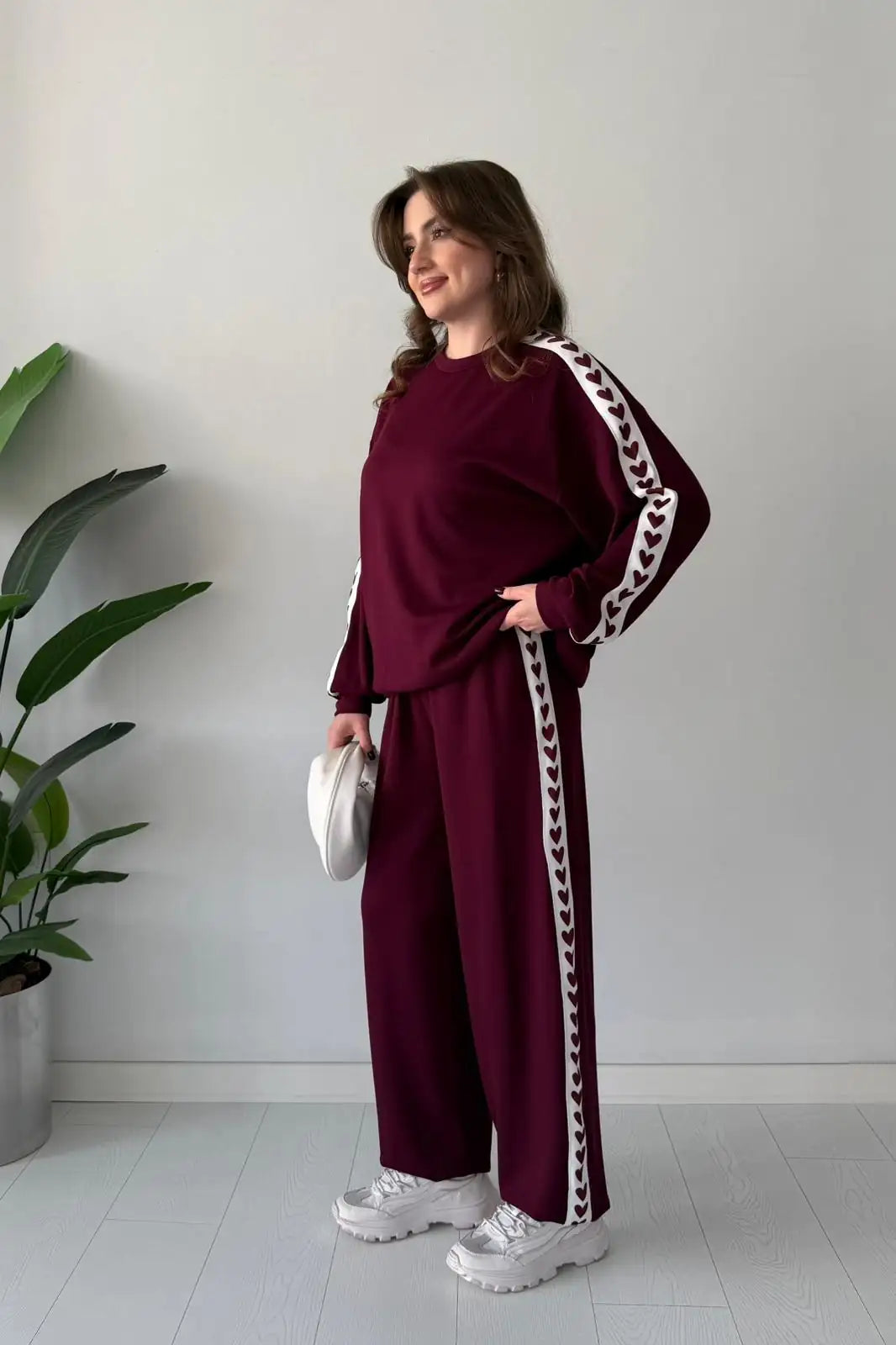 Ch-588 Cc Heart printed warm winter fleece co ord Set