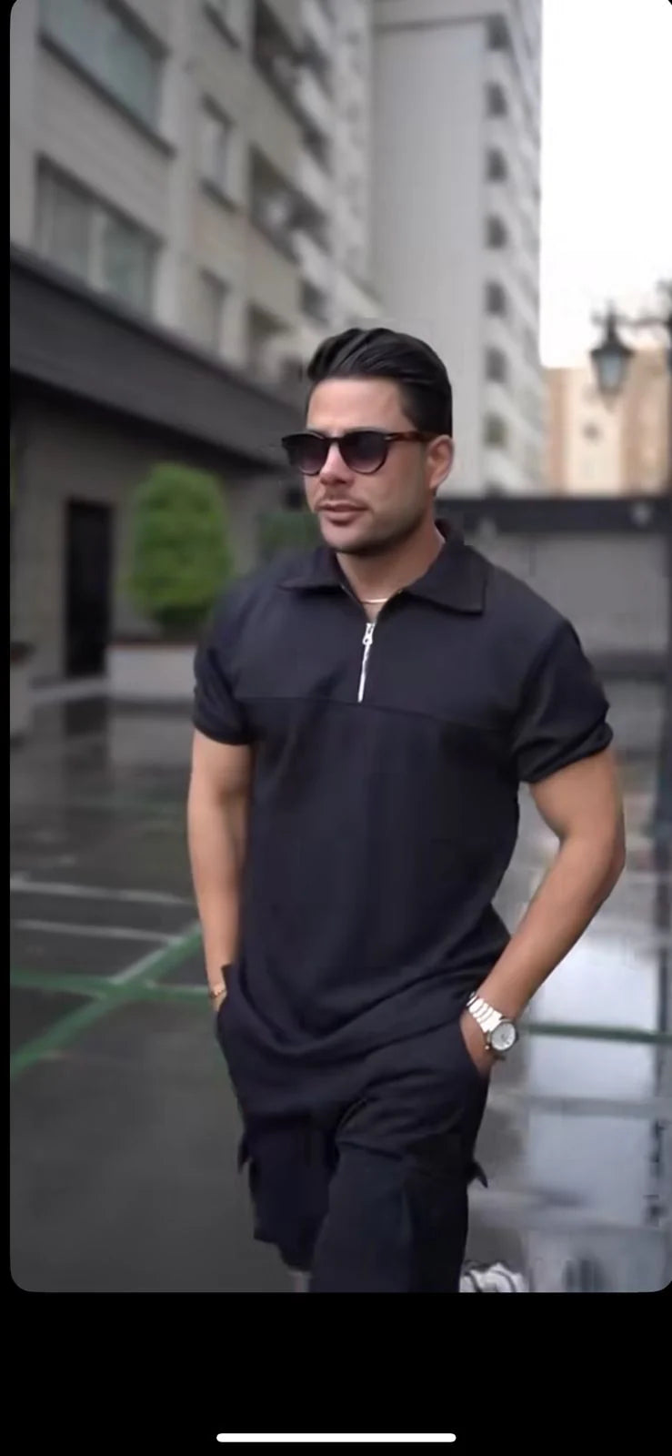 LI36 COLLAR STYLE WITH ZIPPER LINING T-SHIRT AND SHORTS