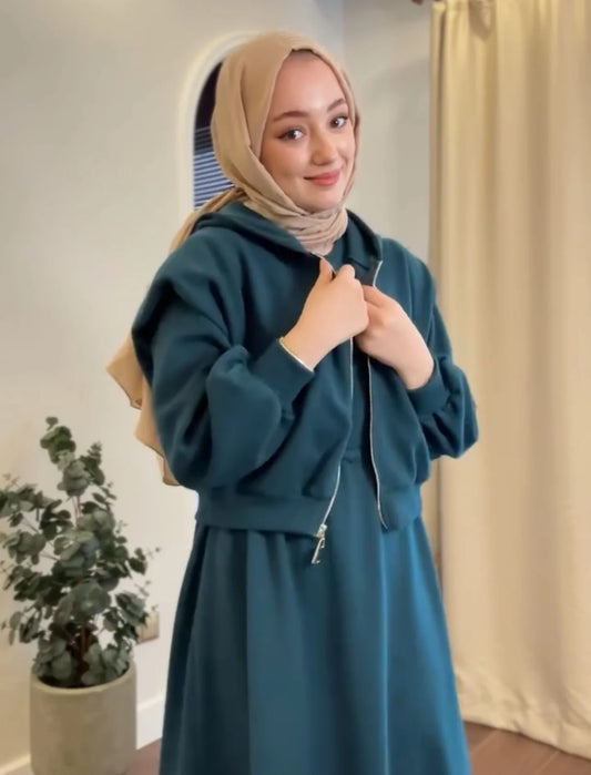 CH 508 Cc  2 Pcs Winter Outfit Long Frock With Upper Fleece Hoodie