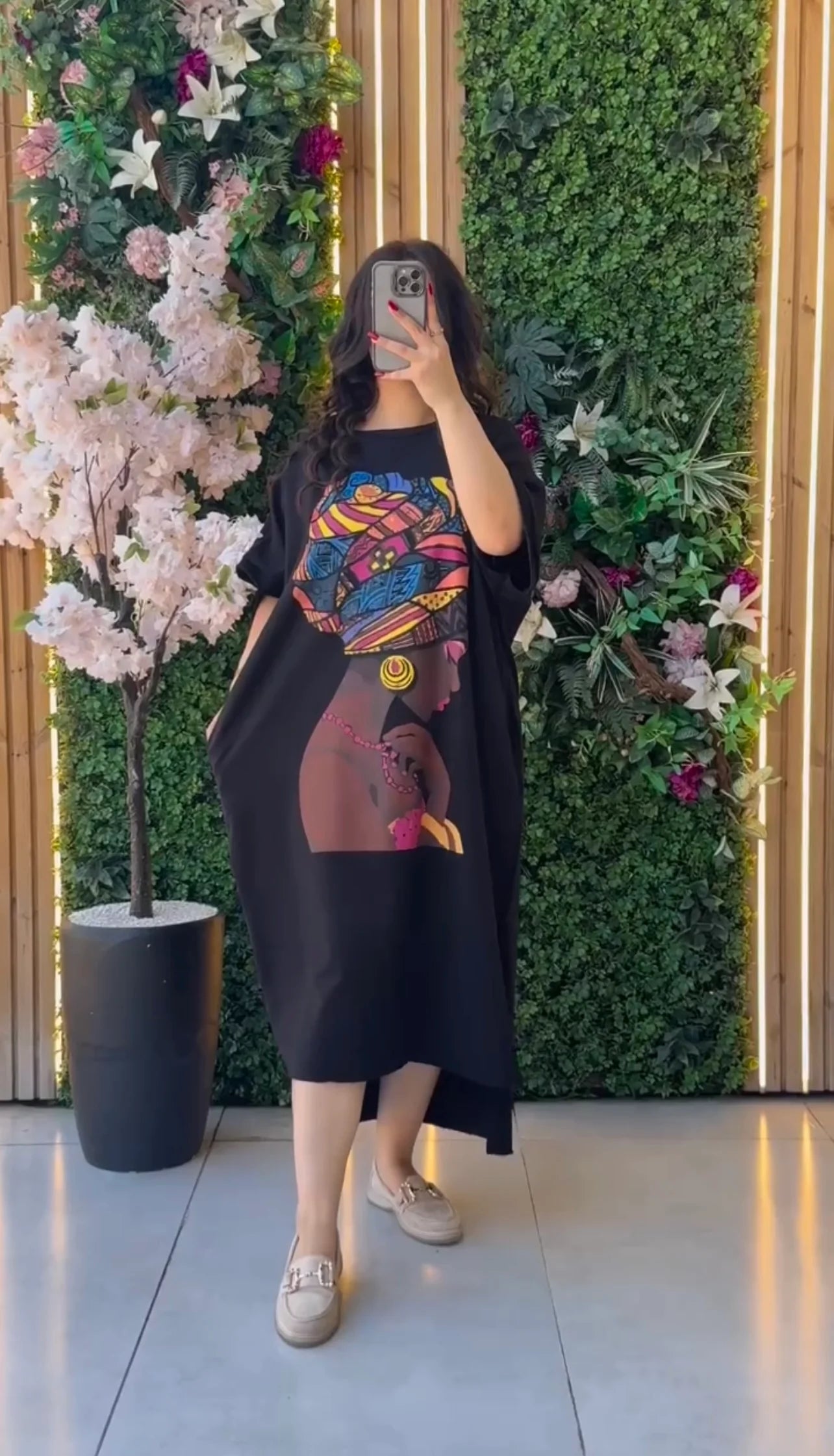 CH 443 Cc ELEGANT DROP SHOULDER PRINTED LONG TOP