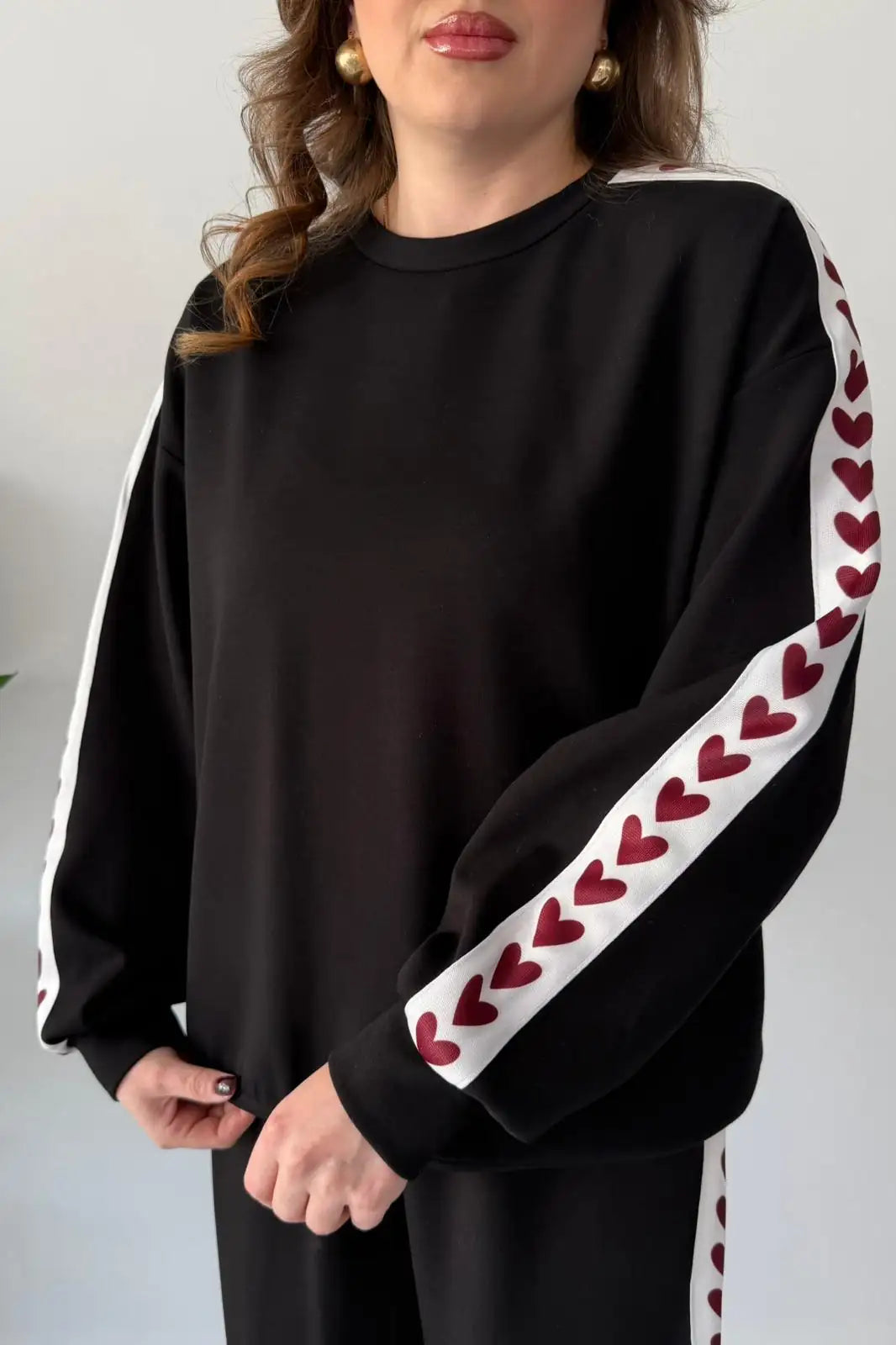 Ch-588 Cc Heart printed warm winter fleece co ord Set