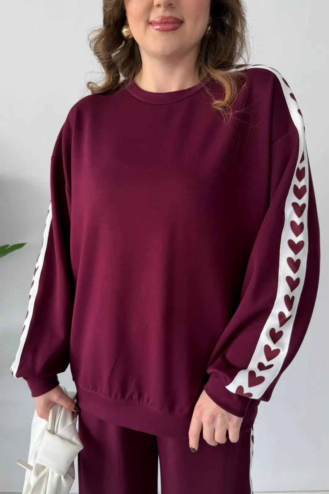 Ch-588 Cc Heart printed warm winter fleece co ord Set