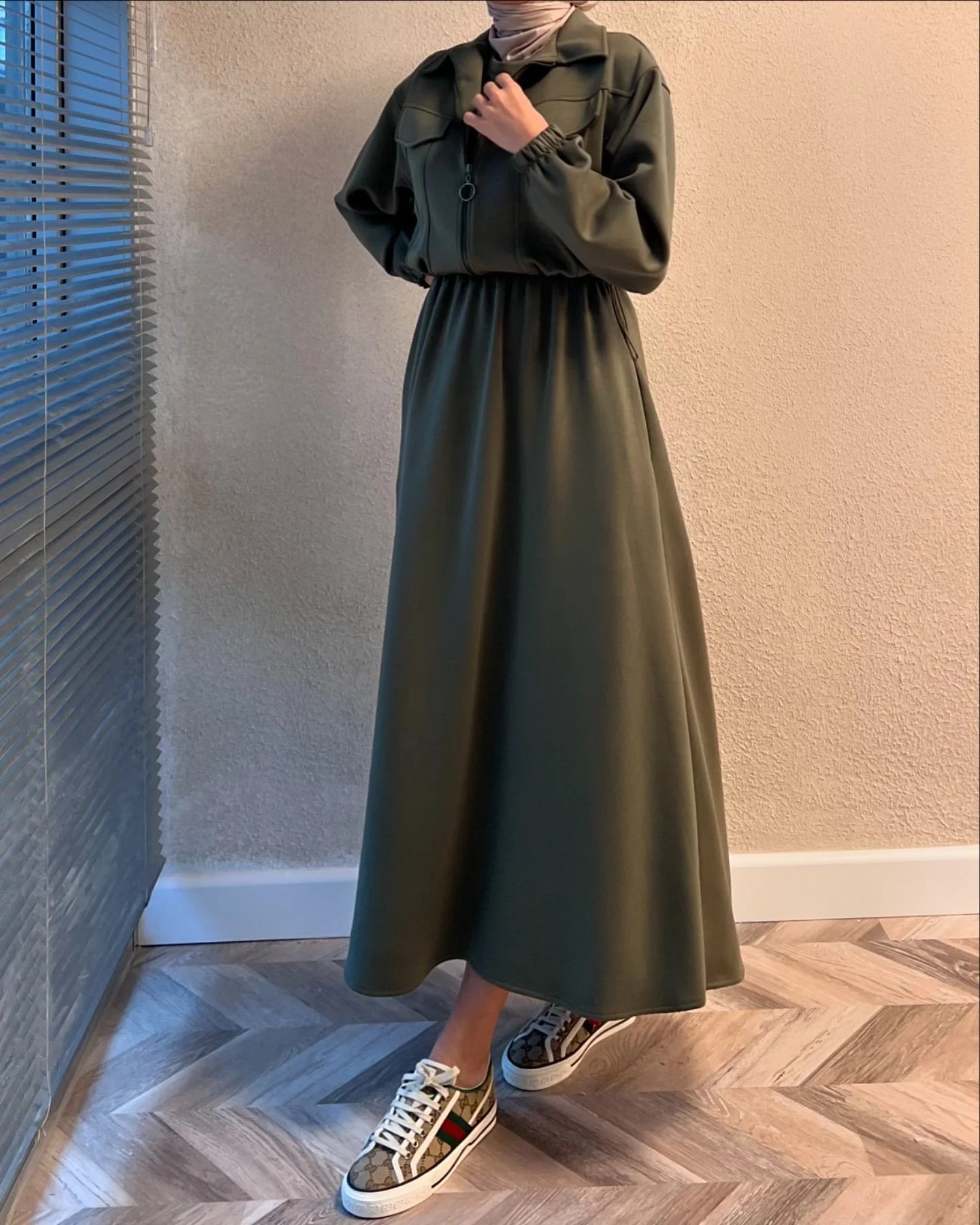 CH 499 Cc 2 Pcs Winter Outfit Long Frock With Upper Fleece Jacket