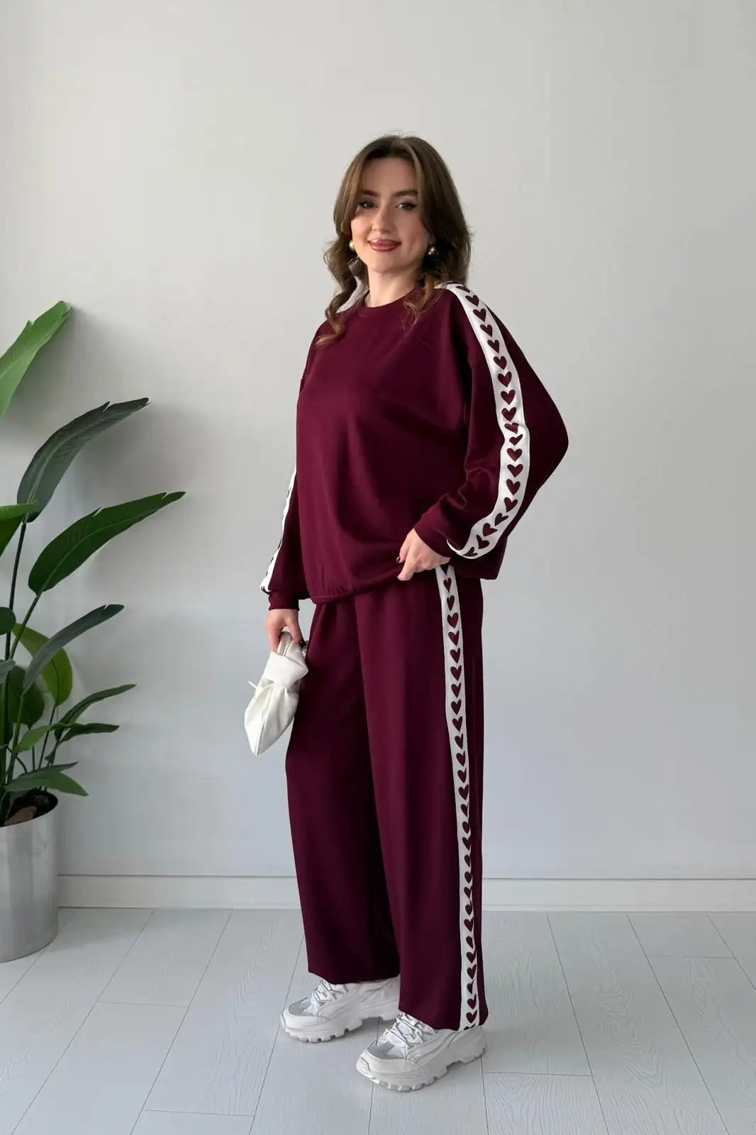 Ch-588 Cc Heart printed warm winter fleece co ord Set