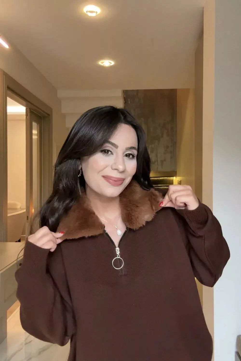 CH 590 - Fur Collar Fleece Co-Ord Set