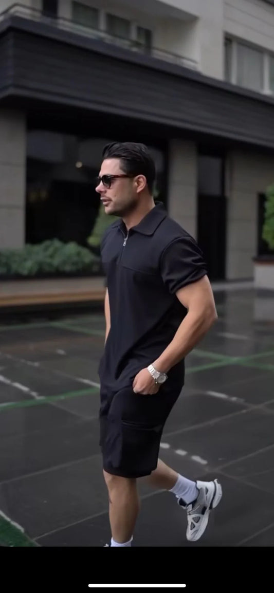 LI36 COLLAR STYLE WITH ZIPPER LINING T-SHIRT AND SHORTS