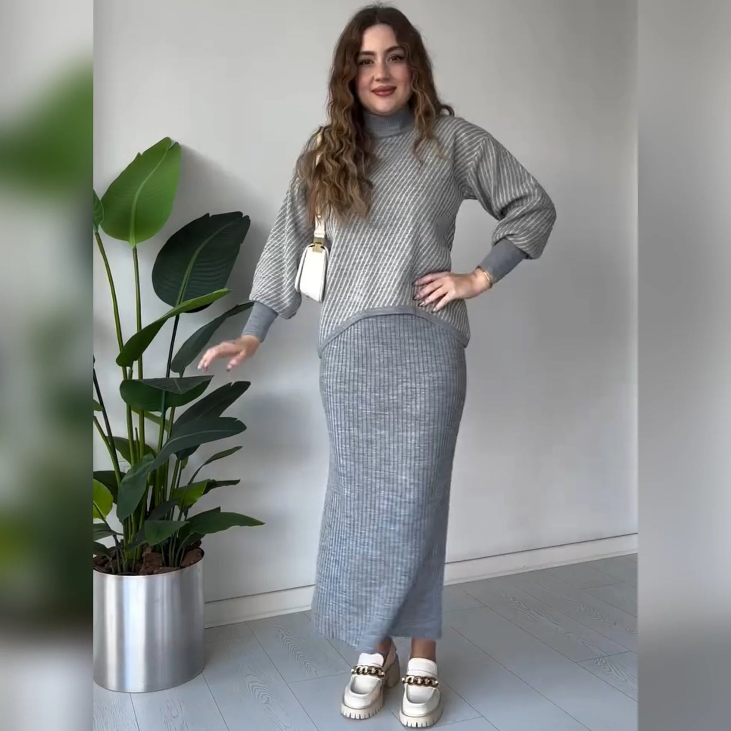 CH 497 Cc Stripes Printed Stretchable Ribbed Fleece Dress