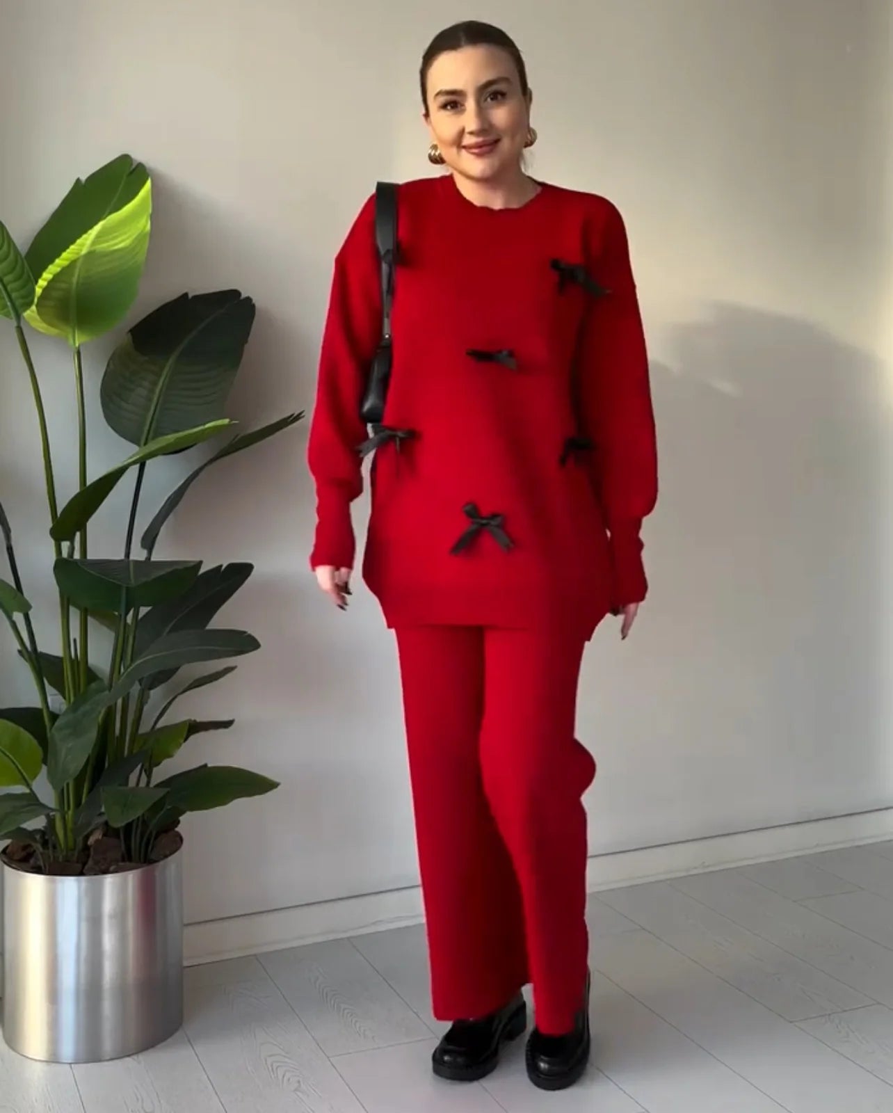 CH 525 Cc Bow Style Warm Fleece Wnter Co-ord Set