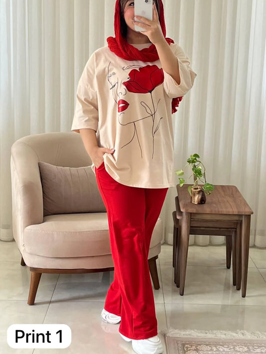 CH 531 Printed Drop-Shoulder Tee Trousers