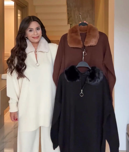 CH 590 - Fur Collar Fleece Co-Ord Set