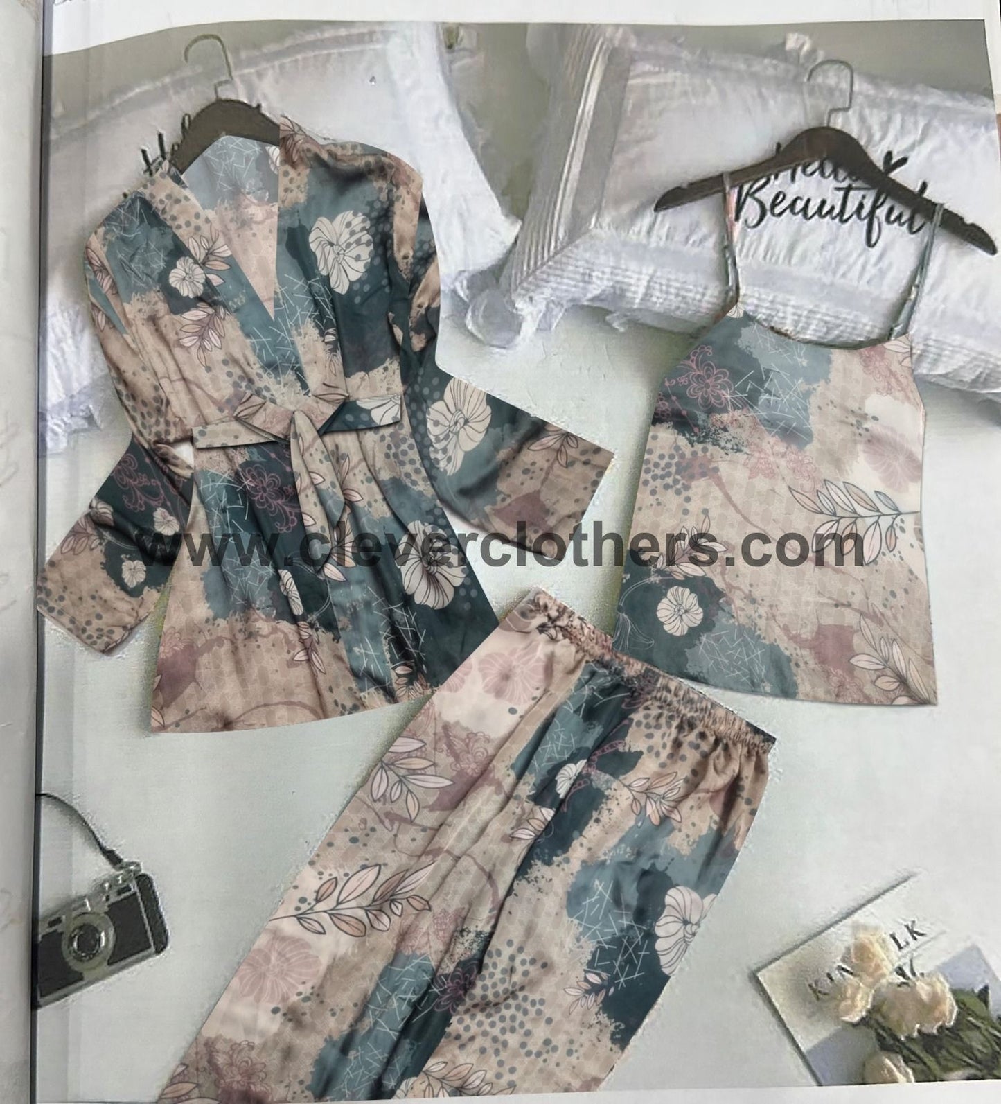 3 Pcs Printed Night Wear Set P57