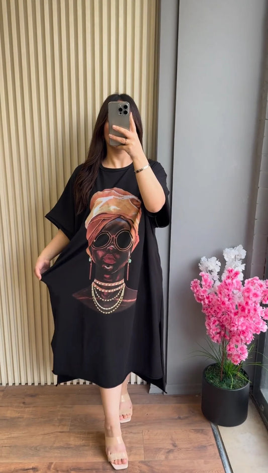 Cc Drop Shoulder Printed Long Top CH 457