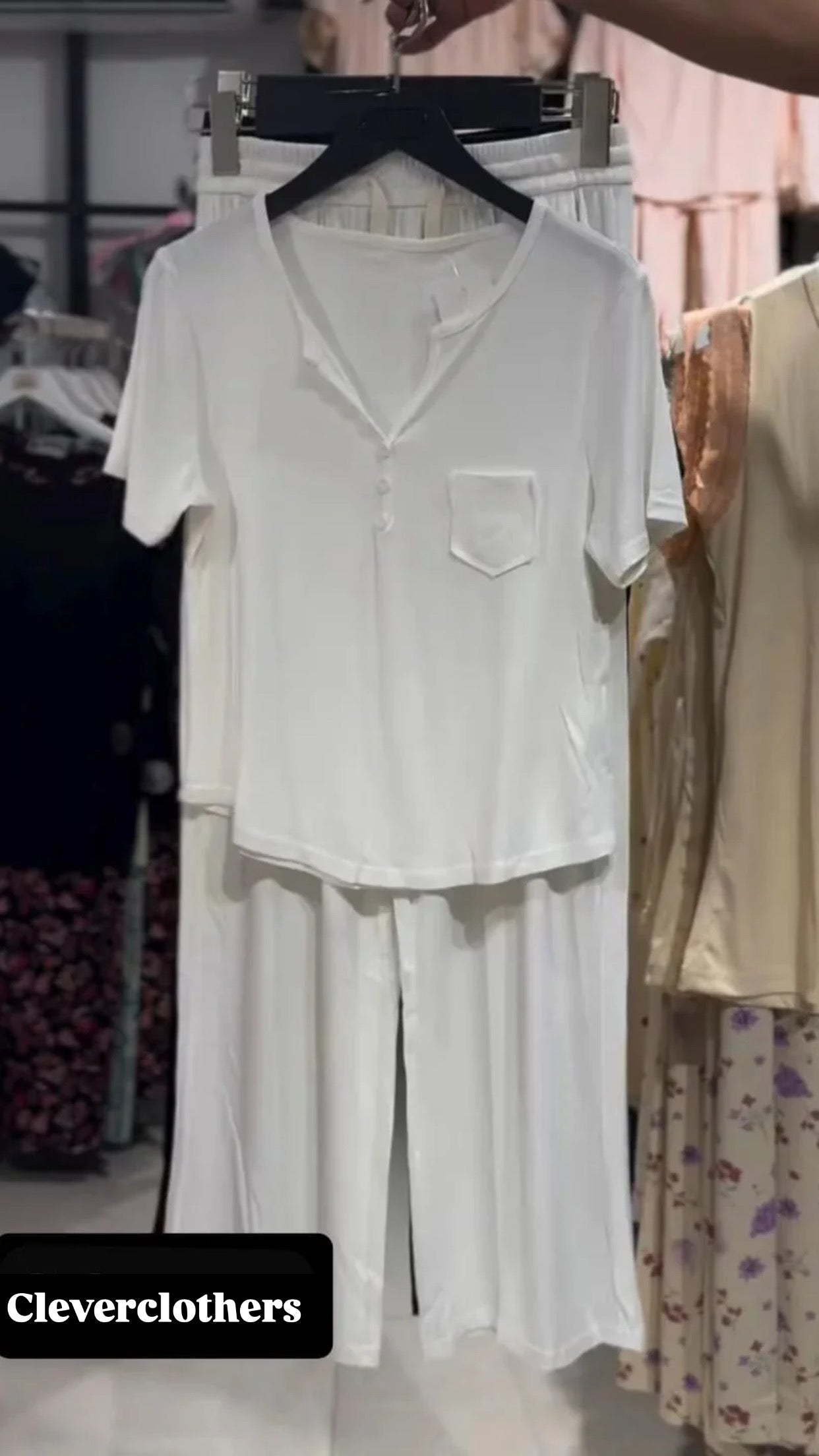 CH-538 2 Pcs Button Casual Top With Straight Trouser
