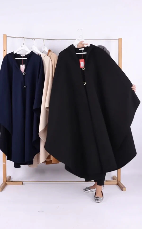 Ch 591 CleverClother Long hooded Button Windbreaker Cloak