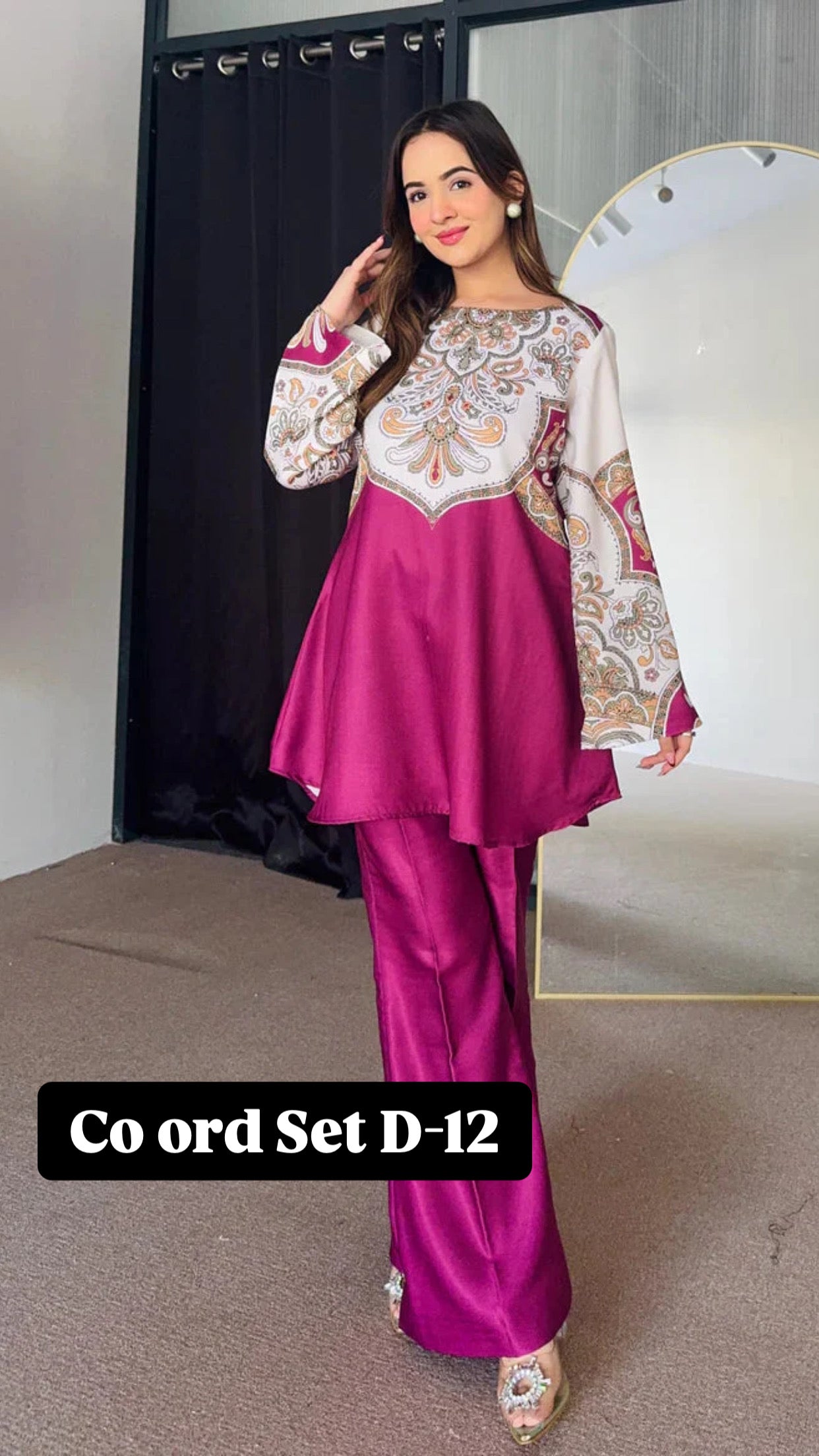 Cc Multi colours Silk Printed Co ord Set