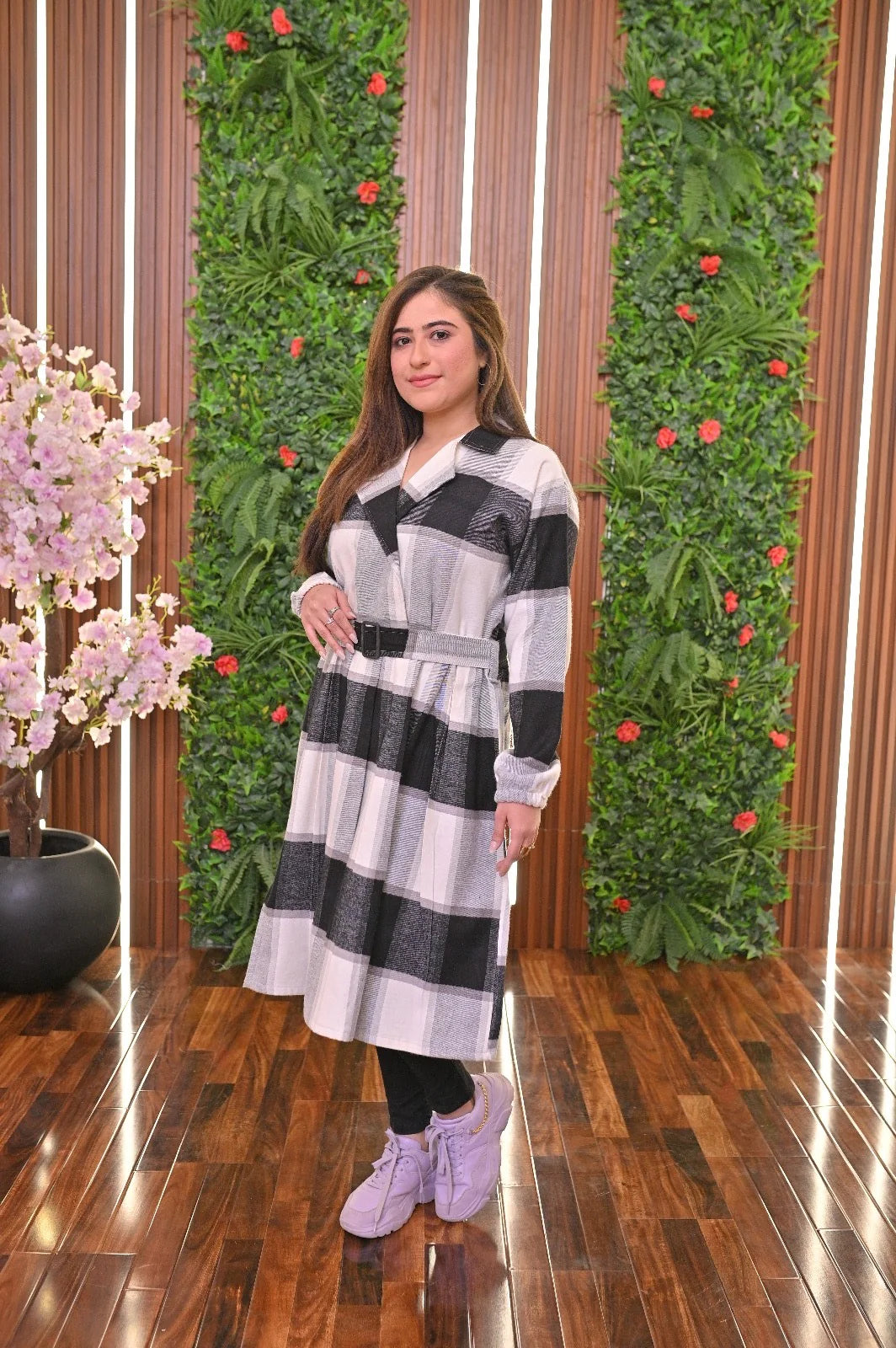CH 489 Cc Coat Style Collared Tile Dress