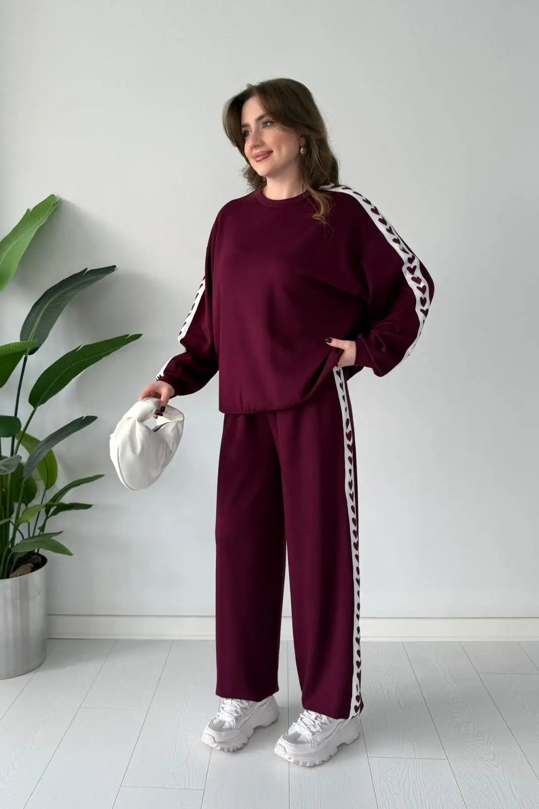Ch-588 Cc Heart printed warm winter fleece co ord Set