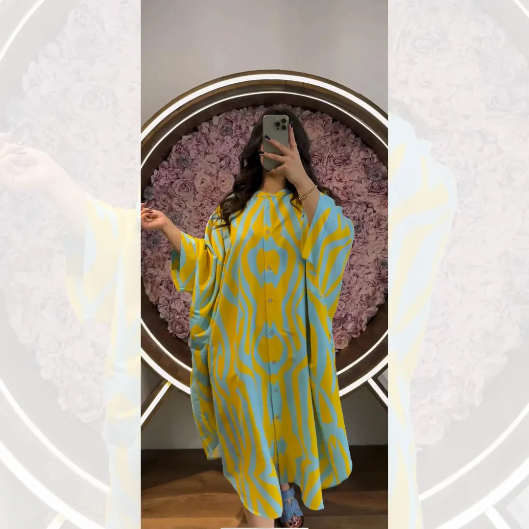 Cc Silk Printed Button Style Kaftaan CH- 422