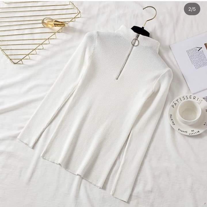 CC Long Sleeve T-Shirt Women High Neck Solid Zip Up 2023 Winter New Basic Pullover Fashion T Shirts CH # 333