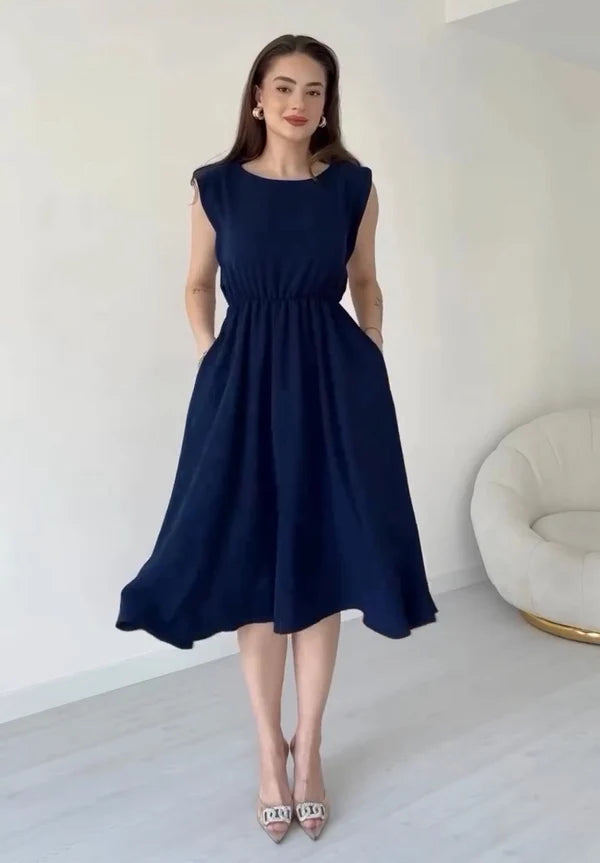CH 566 Sleeveless Flared Midi Dress |Cleverclother