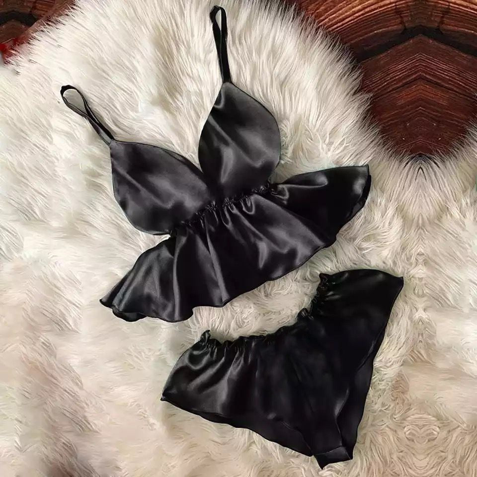 CC WOMEN V-NECK EYELASH CAMI BOWKNOT SHORTS SET CHK # P46