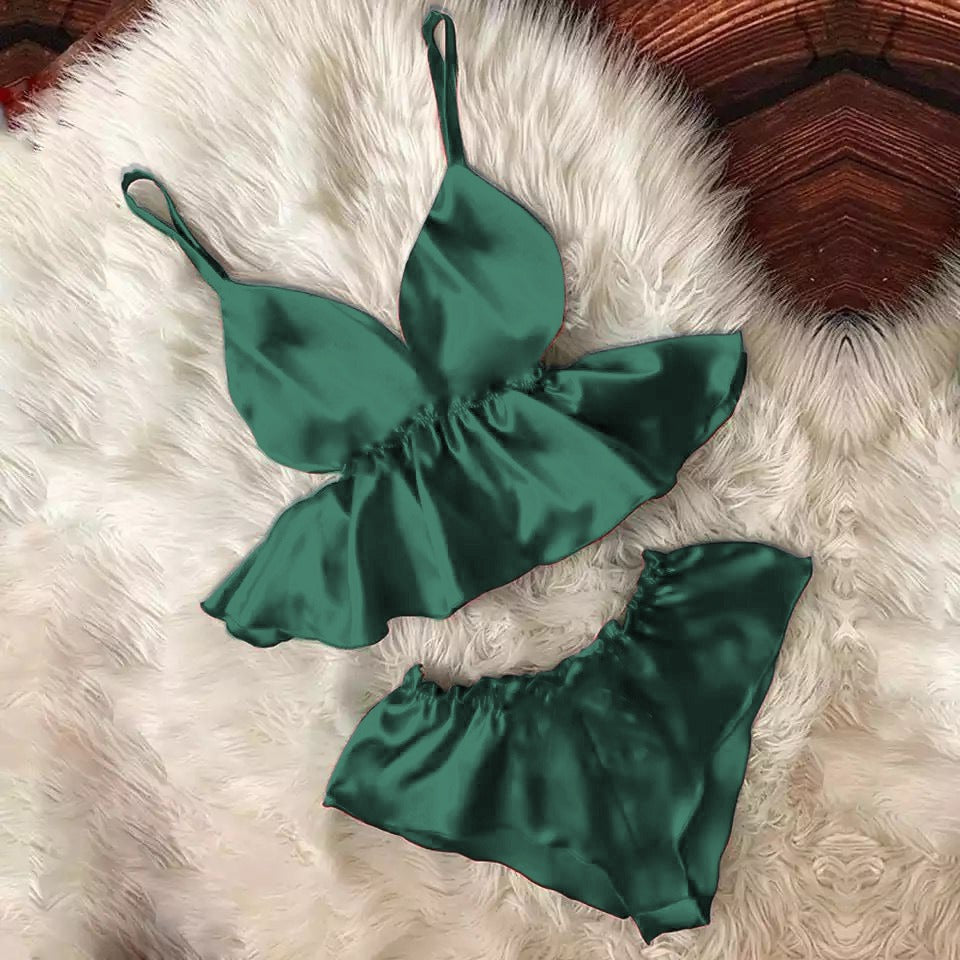 CC WOMEN V-NECK EYELASH CAMI BOWKNOT SHORTS SET CHK # P46