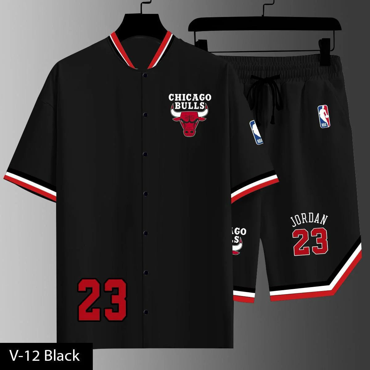 Men’s Basketball Style Co-Ord Set – Button Jersey Shirt with Matching Shorts LI - 98