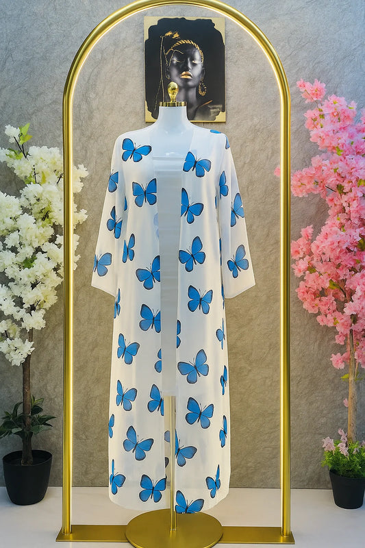 CH 572 2 Piece Butterfly Printed Long Gown Dress