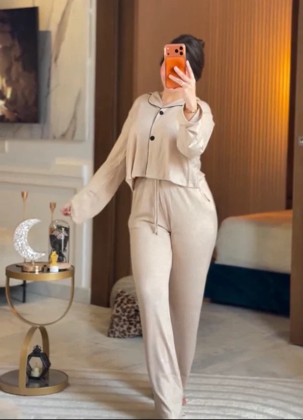 CH-6026 Lounge Co-Ord Set Button Down Nightwear -Cleverclother