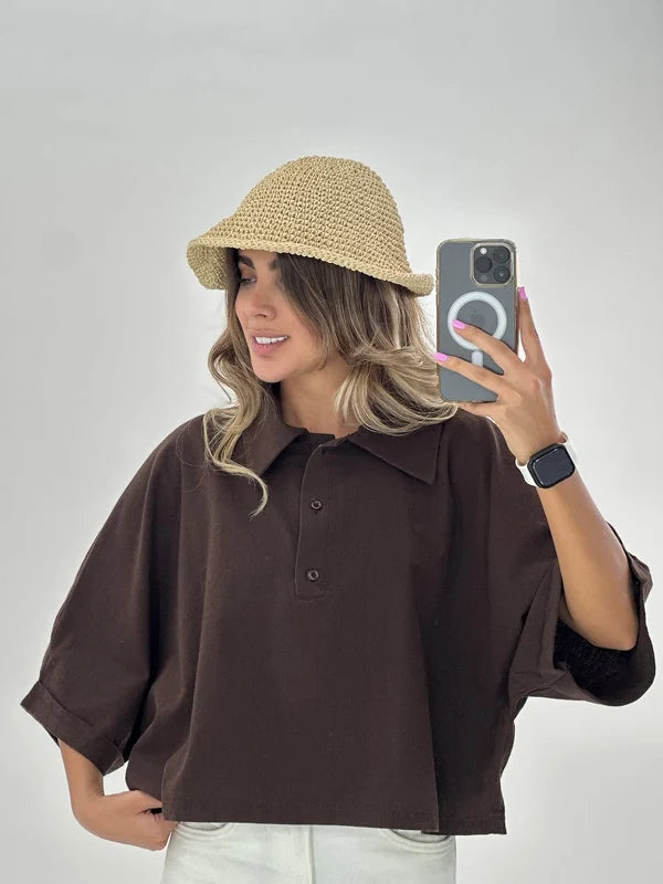 CH - 6090- Relaxed Fit Collar Top |CLEVERCLOTHER
