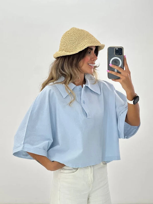 CH - 6090- Relaxed Fit Collar Top |CLEVERCLOTHER