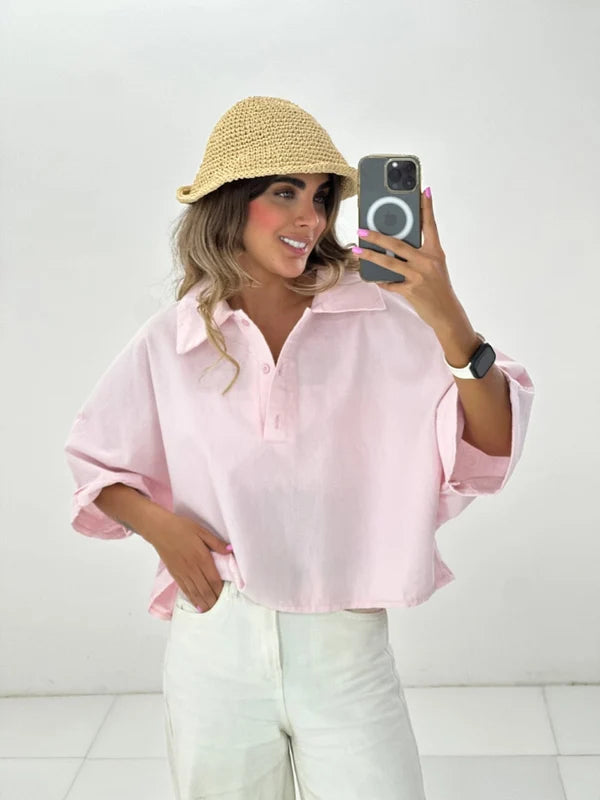 CH - 6090- Relaxed Fit Collar Top |CLEVERCLOTHER