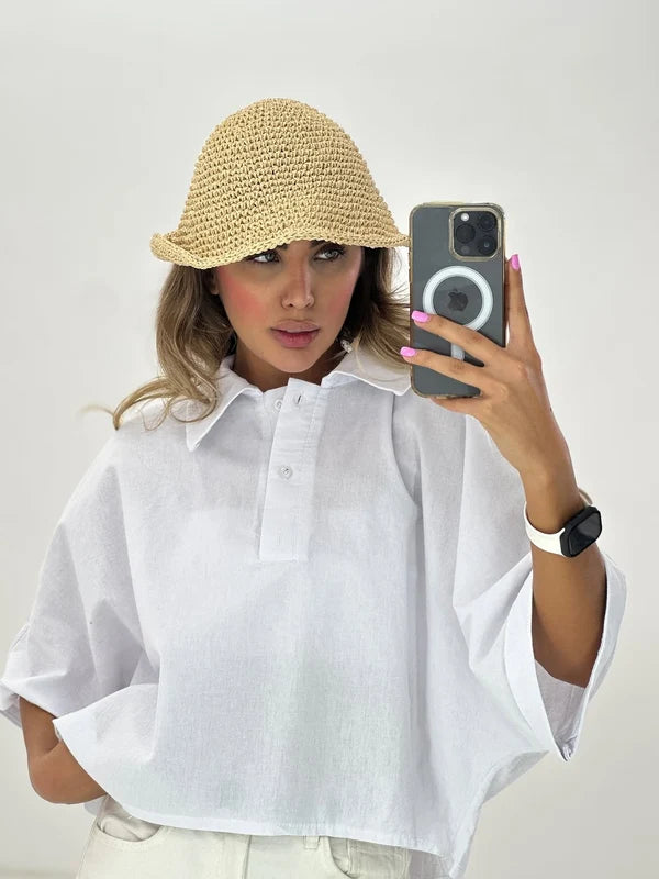 CH - 6090- Relaxed Fit Collar Top |CLEVERCLOTHER