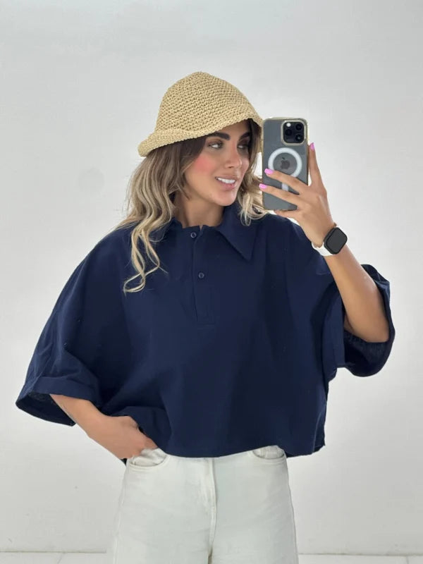 CH - 6090- Relaxed Fit Collar Top |CLEVERCLOTHER