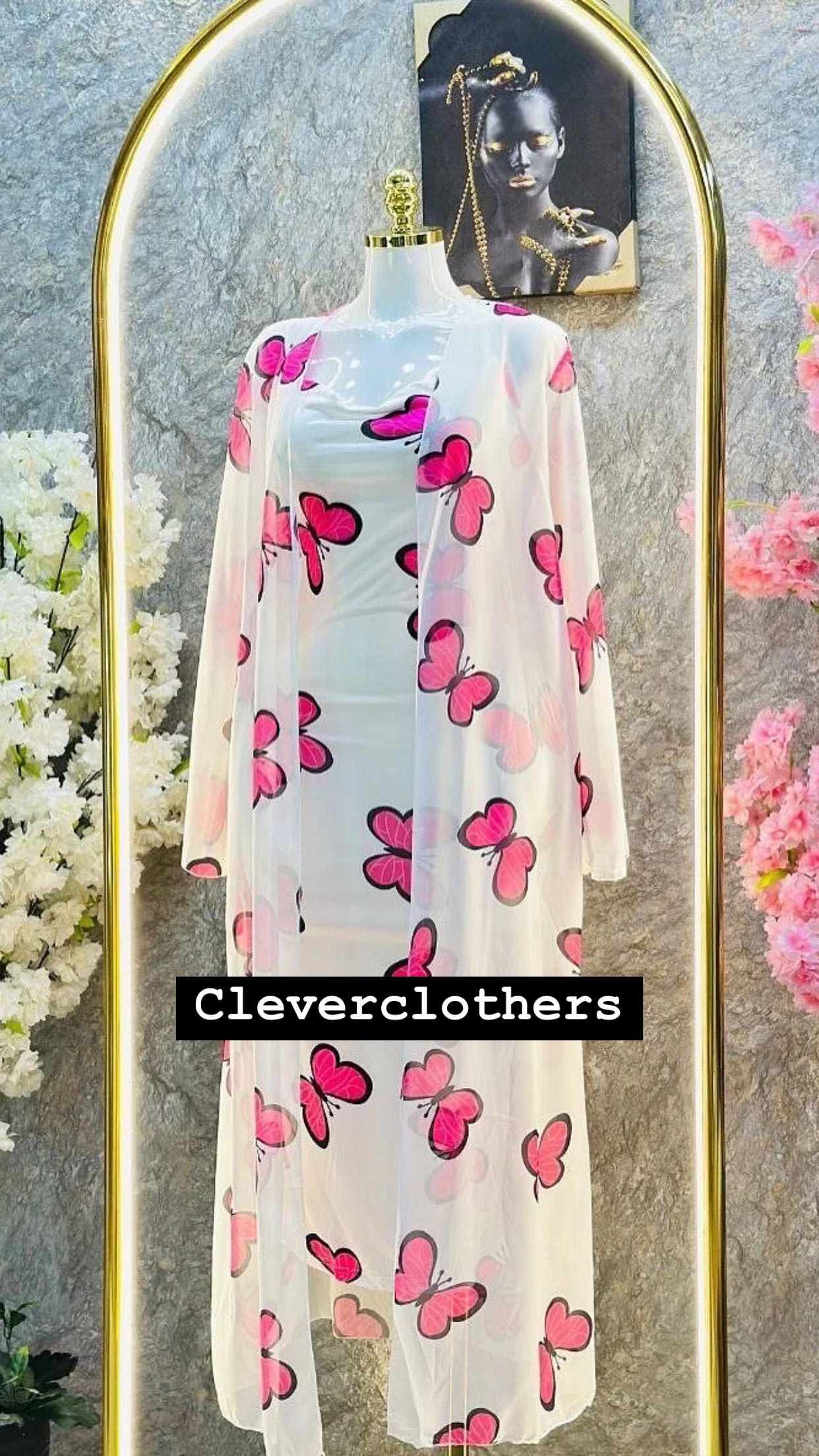 CH 572 2 Piece Butterfly Printed Long Gown Dress