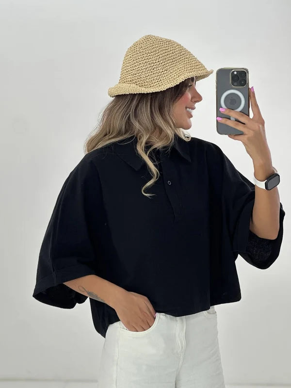 CH - 6090- Relaxed Fit Collar Top |CLEVERCLOTHER