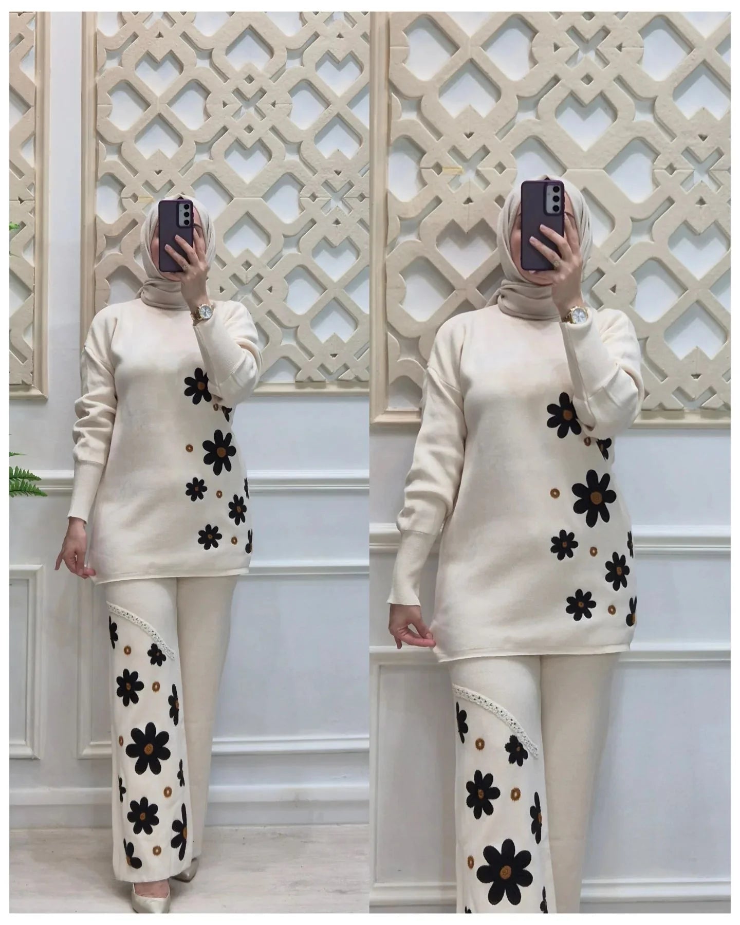 CH 495 Cc  2 Pcs Printed Fleece Co ord Set For Winters