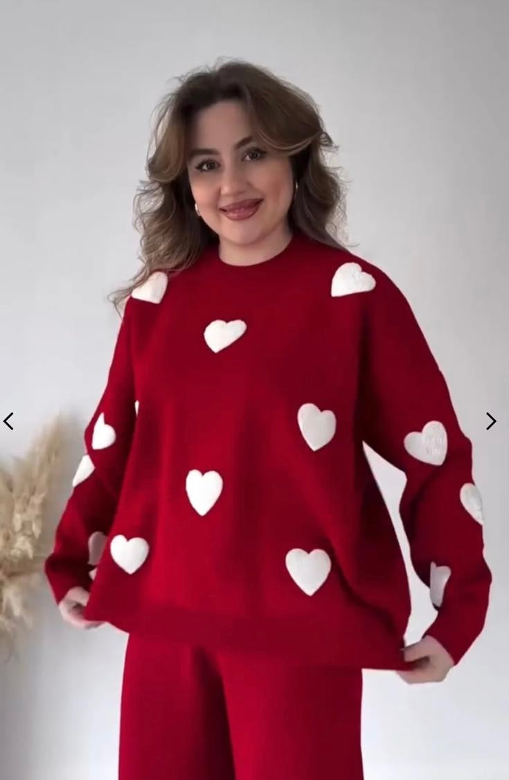 Ch-471 Cc  Heart printed warm winter fleece co ord Set