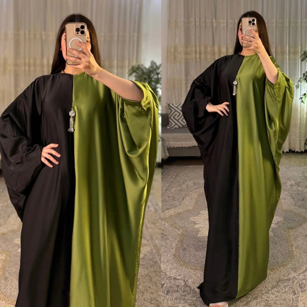 CH 6007 Dual Tone Silk Abaya Style Kaftaan Dress