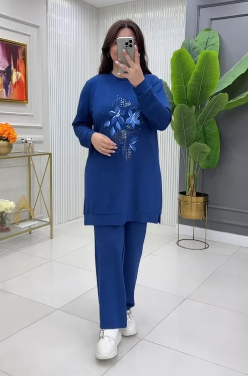 CH # 478 CleverClother Flowers Printed Long Fleece Co-ord Set