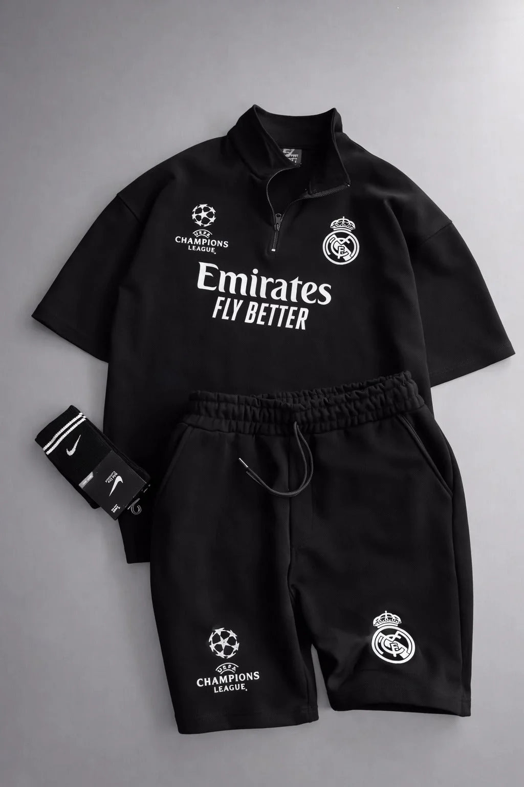 LI-86 MENS ATHLEISURE FOOTBALL INSPIRED SET – SLIM FIT HALF ZIP & SHORTS